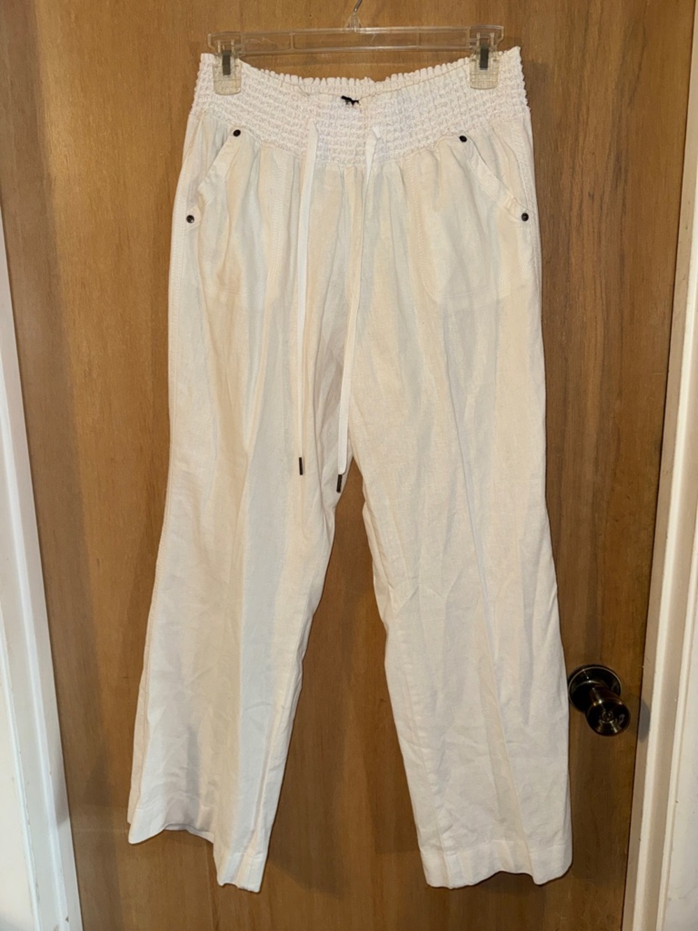Rewash White Elastic Waist Casual Lightweight Beachy Summer Pants Large